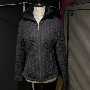 Dakini Quilted Black Puffer Jacket with Faux Fur Trim